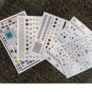 sticker miếng dán móng nail logo thương hiệu 3d, lụa 5d