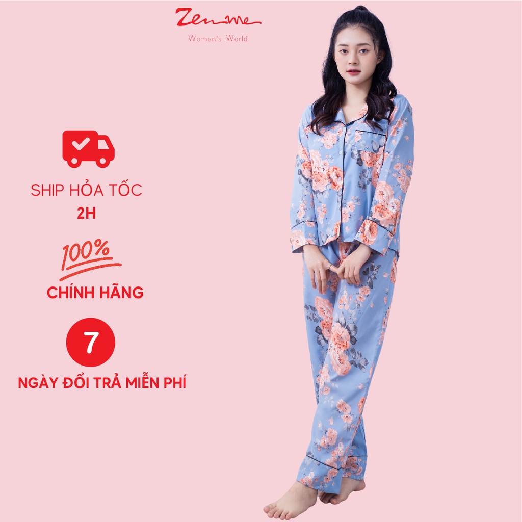 [Mã LT50 giảm 50K đơn 150K] Bộ đồ mặc nhà Zen Me chất lụa Hàn cao cấp dáng dài họa tiết trang nhã thanh lịch