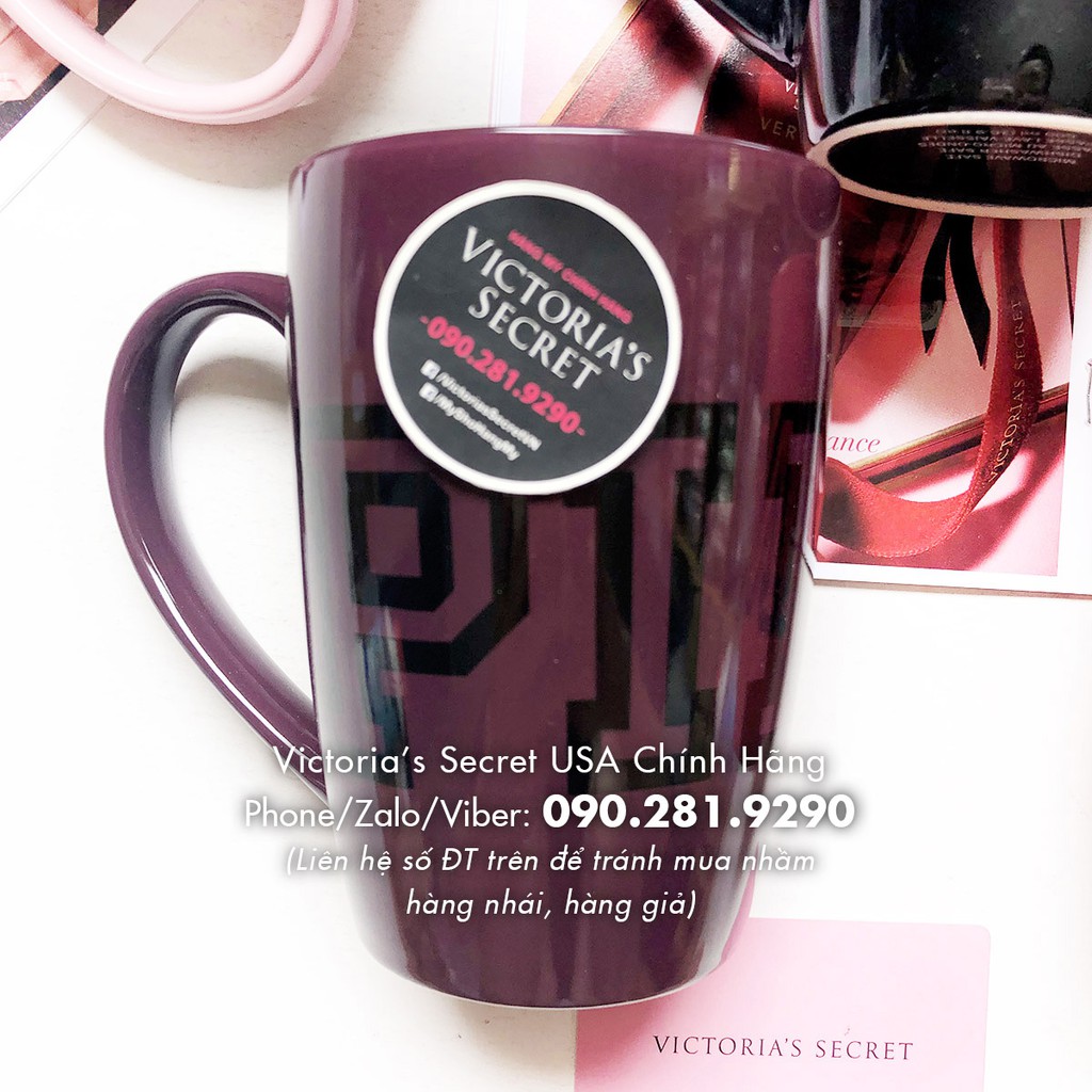 (Ly Ceramic Mug 39) Ly cafe màu tím mận, in chữ Pink đen thời trang, Ly nước 16,9oz = 500mL - Pink Victoria's Secret