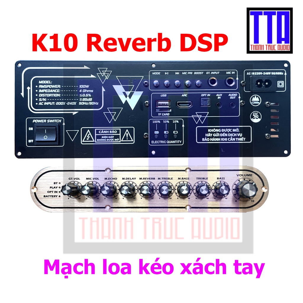 Mạch loa kéo xách tay reverb 2 tấc đôi đến 2,5 tấc đôi - 2 kênh 100W - K10DSP