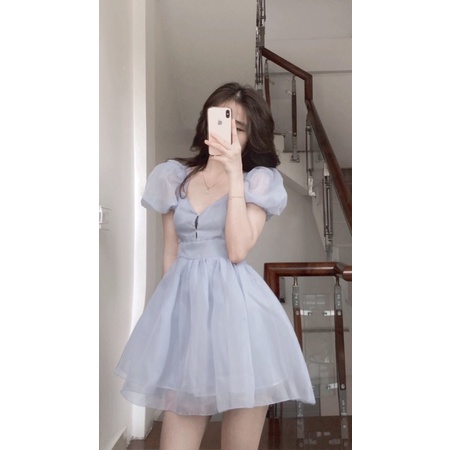 Váy xoè xanh nhạt 2 lớp