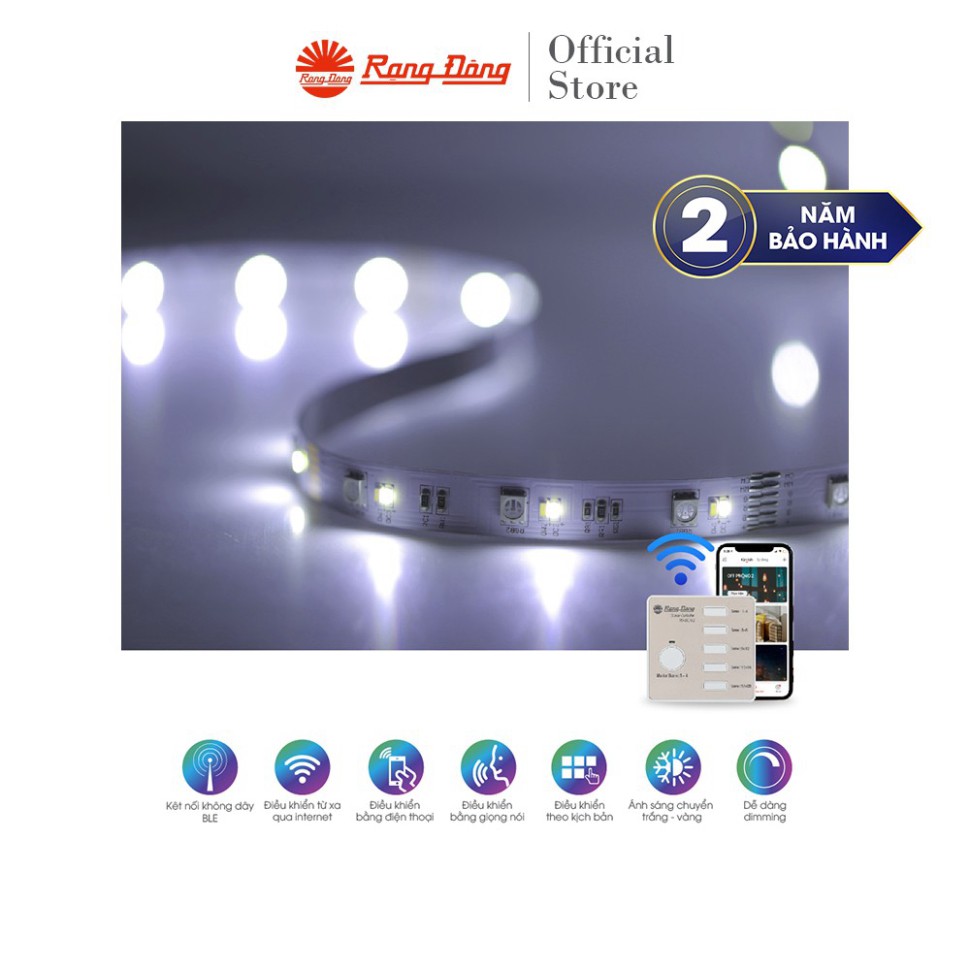 Đèn LED dây 5m 16 triệu màu điều khiển từ xa bằng Bluetooth/Wi-Fi Rạng Đông model LD01.BLE RGBCW 100