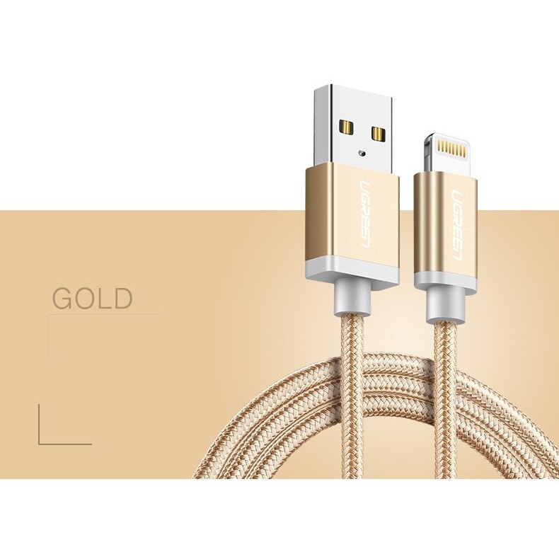 Dây cáp sạc hiệu Ugreen chuyển đổi từ jack Lightning sang USB tương thích với iOS 8/9/10/11 Iphone 8