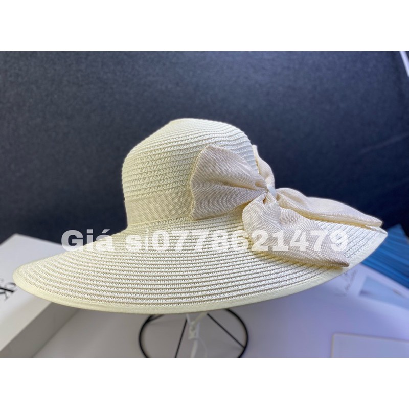 Mũ bo cói vàh đại nơ đi biển thời trang nữ