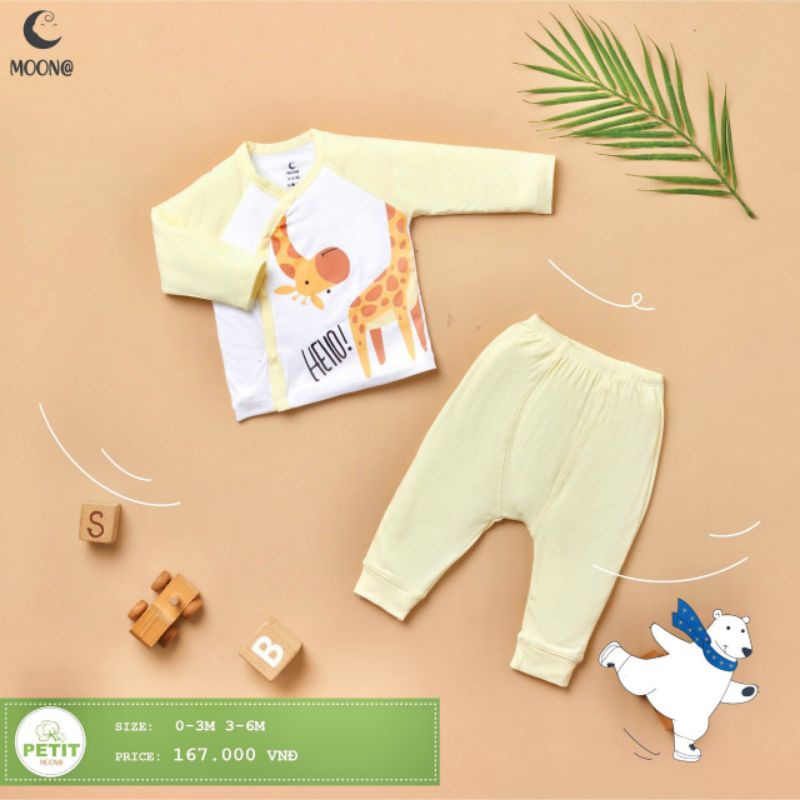 Moon -  Bộ dài tay cài chéo Moon petit cho bé 3-7kg bộ quần áo sơ sinh