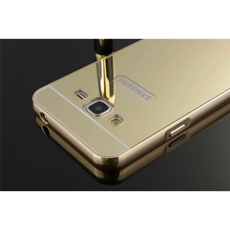 Ốp lưng Samsung Galaxy J3 2016 bo tròn tráng gương viền kim loại