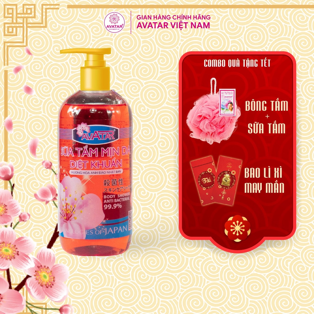 Sữa tắm mịn da diệt khuẩn 99.9% AVATAR - Hương hoa Anh Đào - Công nghệ và chất lượng Nhật Bản 500ml