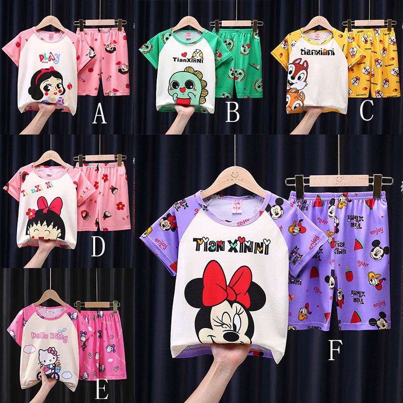Bộ Đồ Ngủ Tay Ngắn In Họa Tiết Hoạt Hình Dễ Thương Cho Bé Trai + Gái
