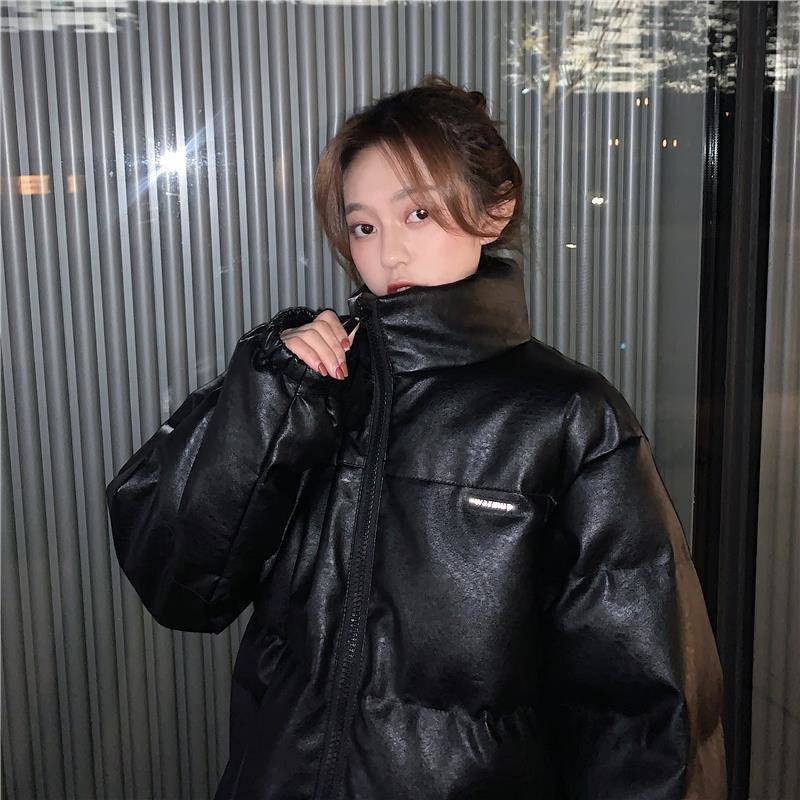 Áo khoác bằng da PU bóng phong cách thời trang Hàn Quốc sành điệu 2020 cho nữ