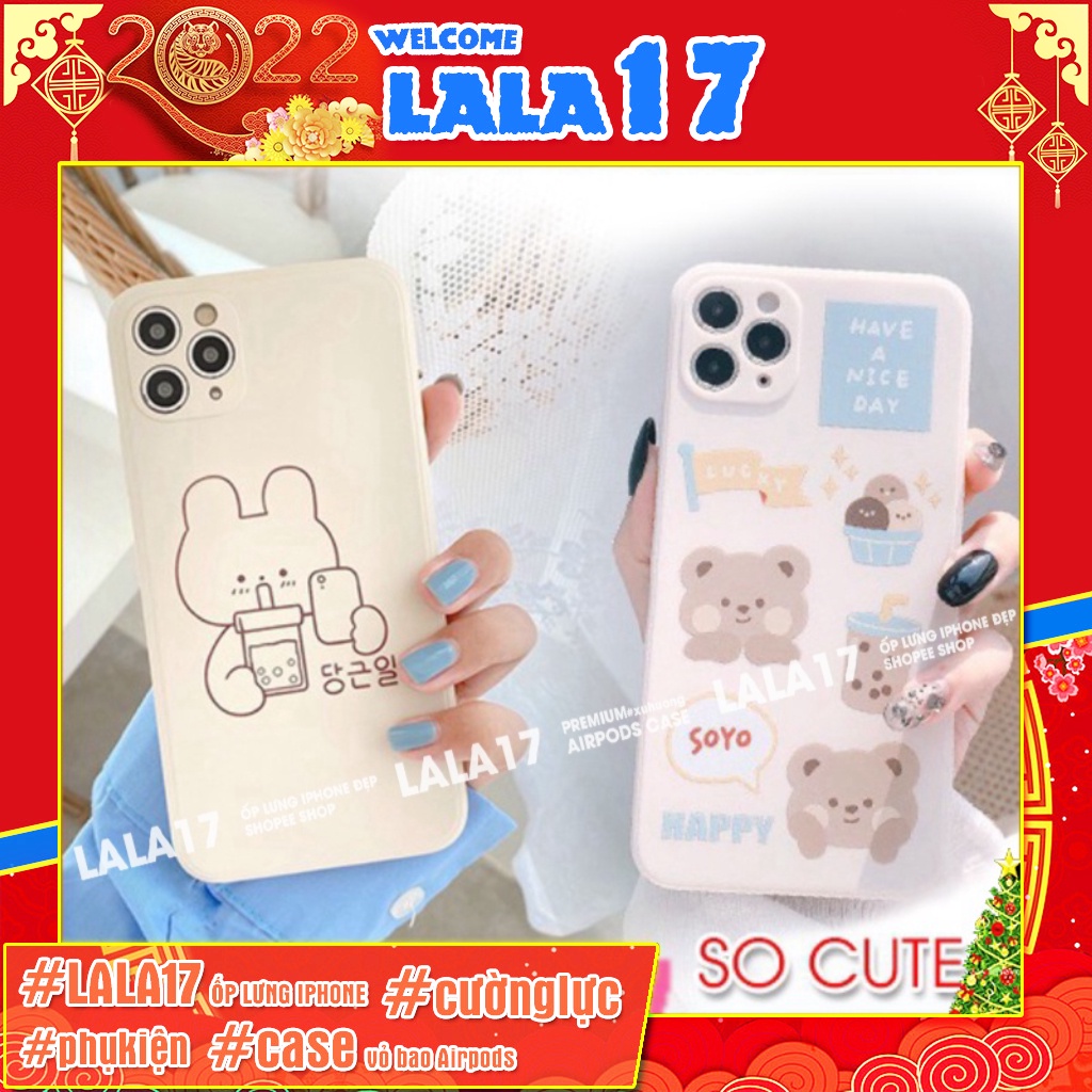 Ốp lưng iphone cạnh vuông in hình Thỏ Gấu CUTE Hot ip/6/6plus/6s/6splus/7/7plus/8/8plus/x/xs/11/12/pro/max/plus/promax