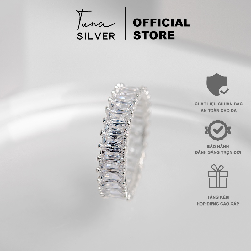 Nhẫn Bạc gắn full đá, Nhẫn bạc nữ xinh 𝑪𝒂𝒎 𝒌𝒆̂́𝒕 𝒄𝒉𝒖𝒂̂̉𝒏 𝑩𝒂̣𝒄 TUNA SILVER Trang sức Bạc