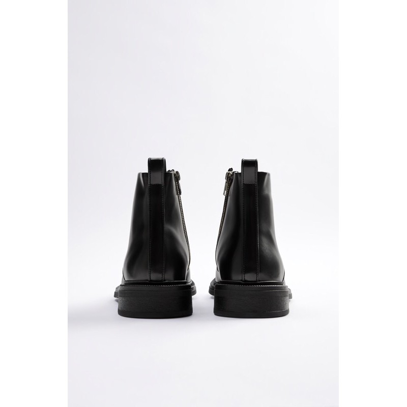 Giày boots da Zara authentic ROUNDED-TOE ANKLE ( đen )