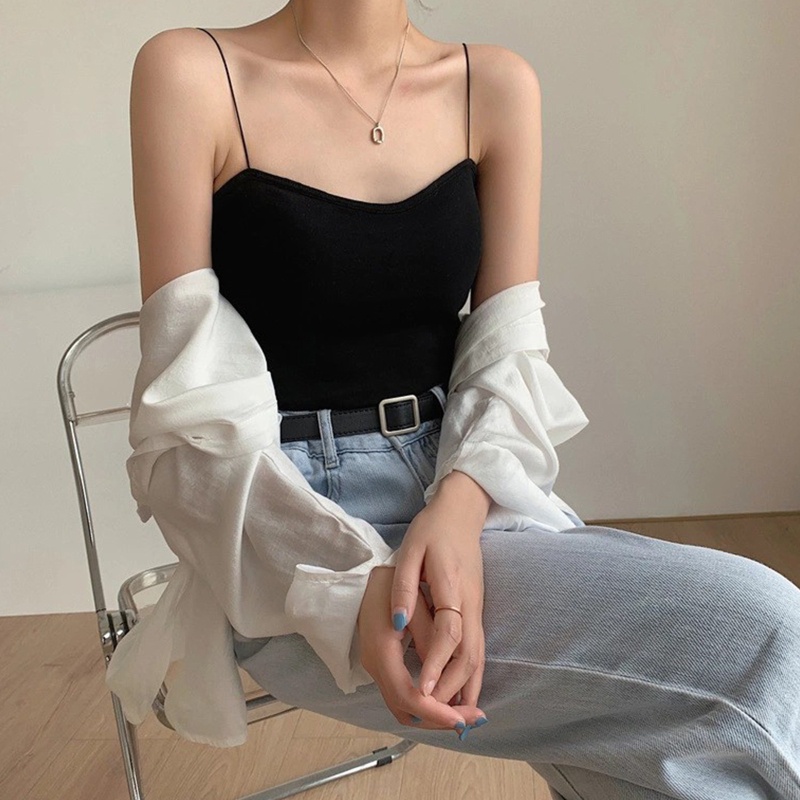 Brroa Áo Hai Dây Màu Trơn Có Mút Đệm Ngực Thời Trang Mùa Hè Quyến Rũ Cho Nữ