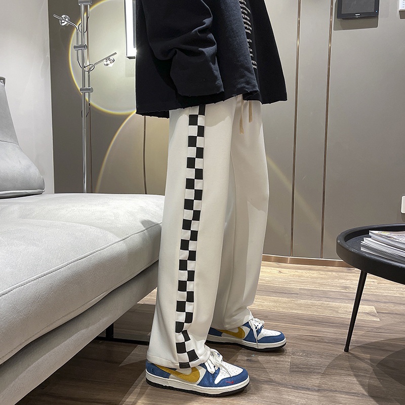 Quần ống rộng Họa Tiết Sọc Caro Phong Cách Hàn Quốc Thời Trang Thu Đông Cho Nam