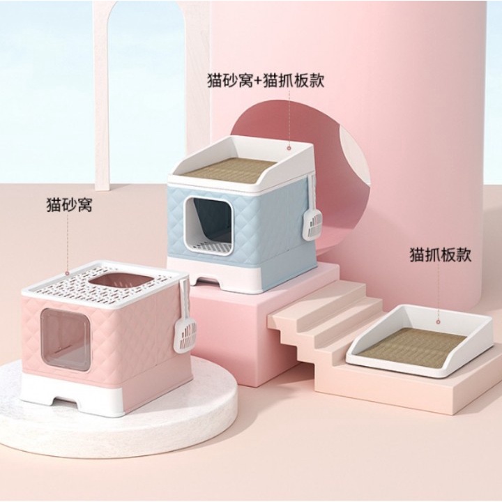 NHÀ VỆ SINH 2 CỬA CÓ THỂ GẤP GỌN KÈM BÀN CÀO CHO MÈO