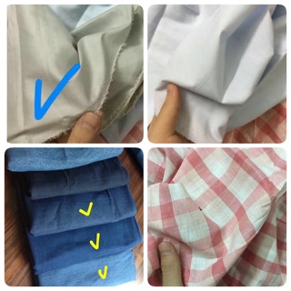 Vải jean+ linen kẻ ô+ thô lụa trắng và be sữa