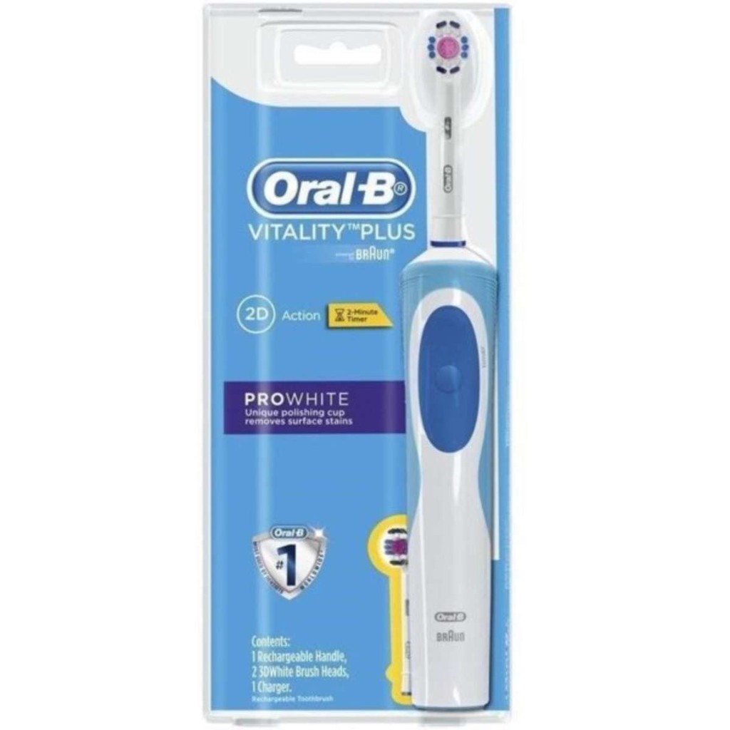 Bàn chải điện đánh răng tự động OralB Pro White (Bảo hành 6 tháng)+ Tặng kèm 1 nắp bảo vệ đầu bàn chải