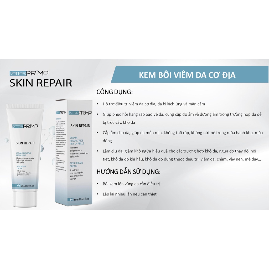 Kem Viêm Da Cơ Địa DottorPrimo Skin Repair Giúp Làm Dịu, Giảm Kích Ứng, Cấp Ẩm Và Phục Hồi Tổn Thương Da (Tuýp 20-50ml)