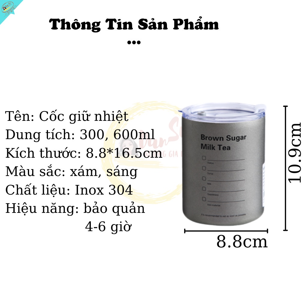 Cốc Nước Giữ Nhiệt DUNG TÍCH 350ML, Cốc Mini Iced Americano Có Ống Hút Ly Uống Coffee, Trà Sữa