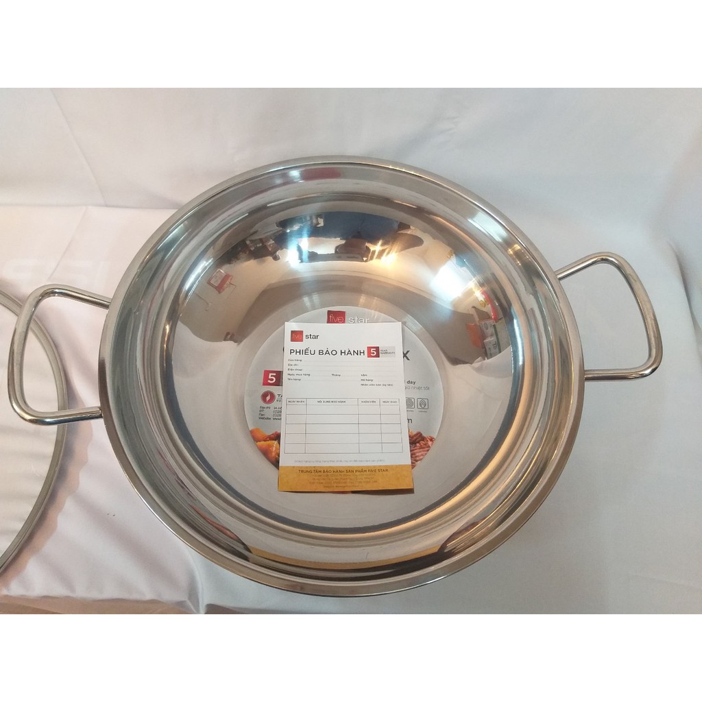 Chảo lẩu xào sâu lòng Fivestar Inox 430 Bếp từ 3 đáy 32cm - Hàng chính hãng