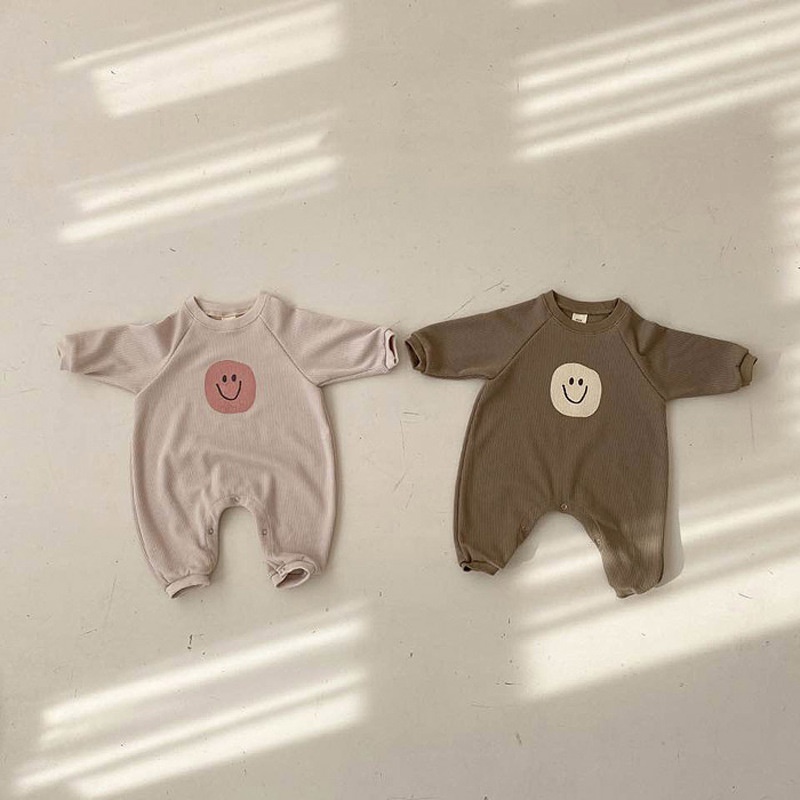 Áo Liền Quần Tay Dài In Hình Mặt Cười Cho Bé