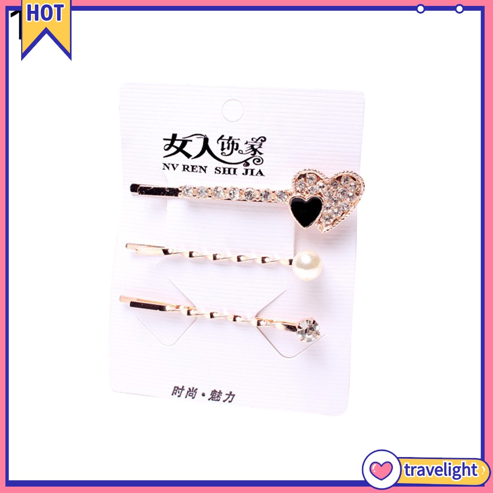 Set 3 kẹp tóc hình trái tim đính đá thời trang cho nữ