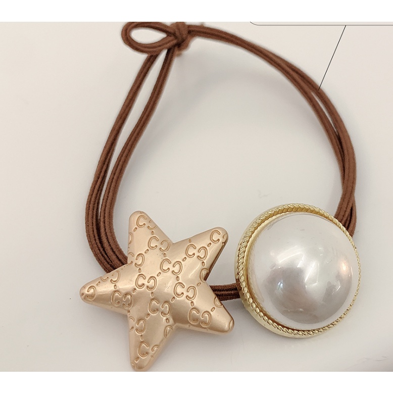 Dây Cột Tóc Cao Su Đính Hạt Ngọc Trai Hình Ngôi Sao Năm Cánh Đơn Giản Phong Cách Hàn Quốc