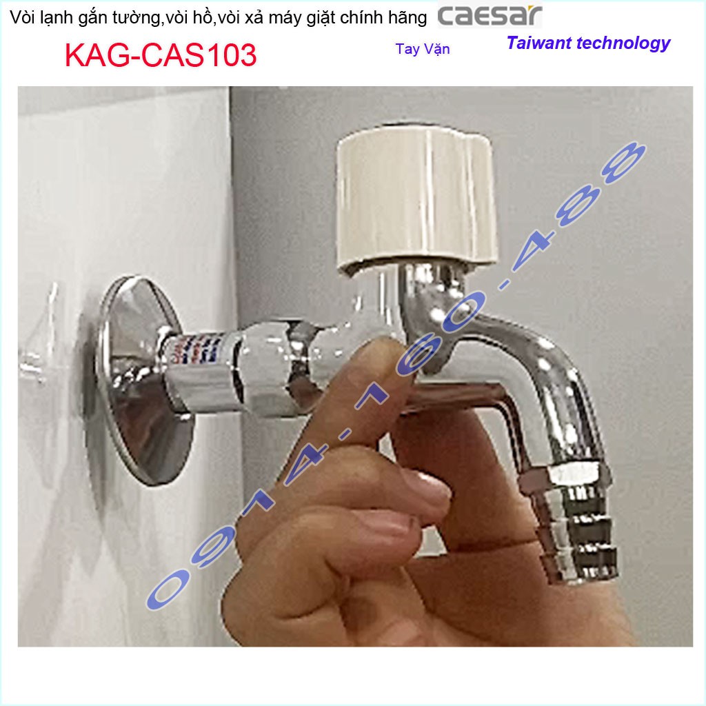Vòi lạnh gắn tường Caesar KAG-CAS103 có mỏ, vòi xả nước máy giặt xả tay vặn nước mạnh sử dụng tốt siêu bền