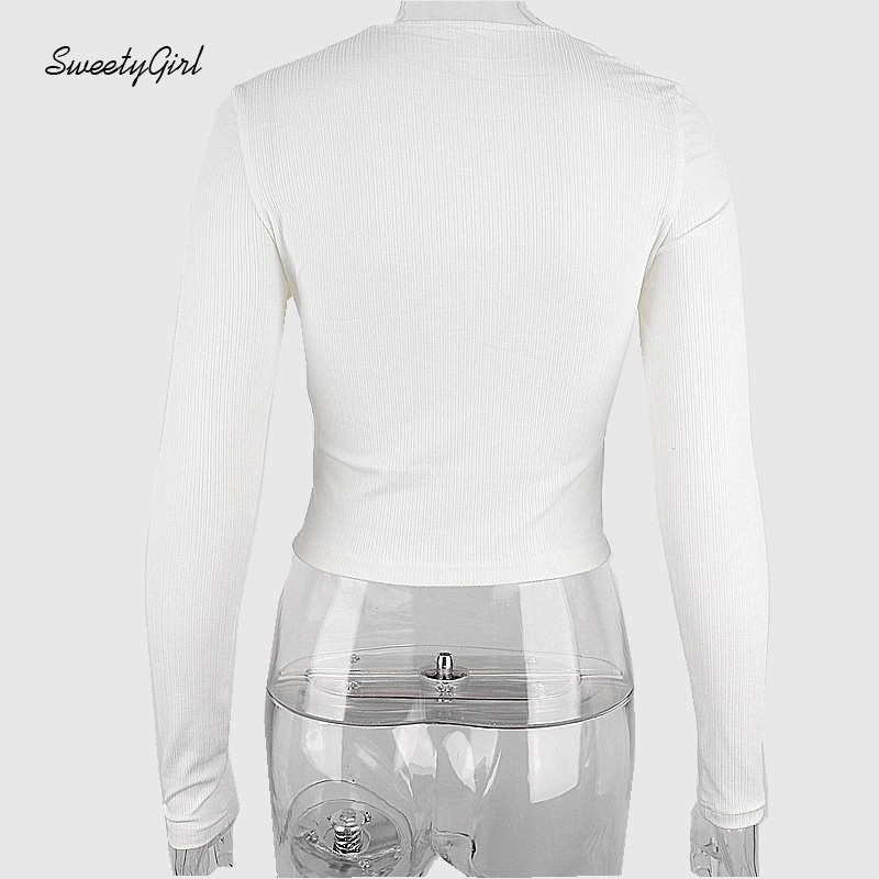 Áo croptop tay dài cổ chữ V màu trơn dáng ôm thời trang quyến rũ cho nữ