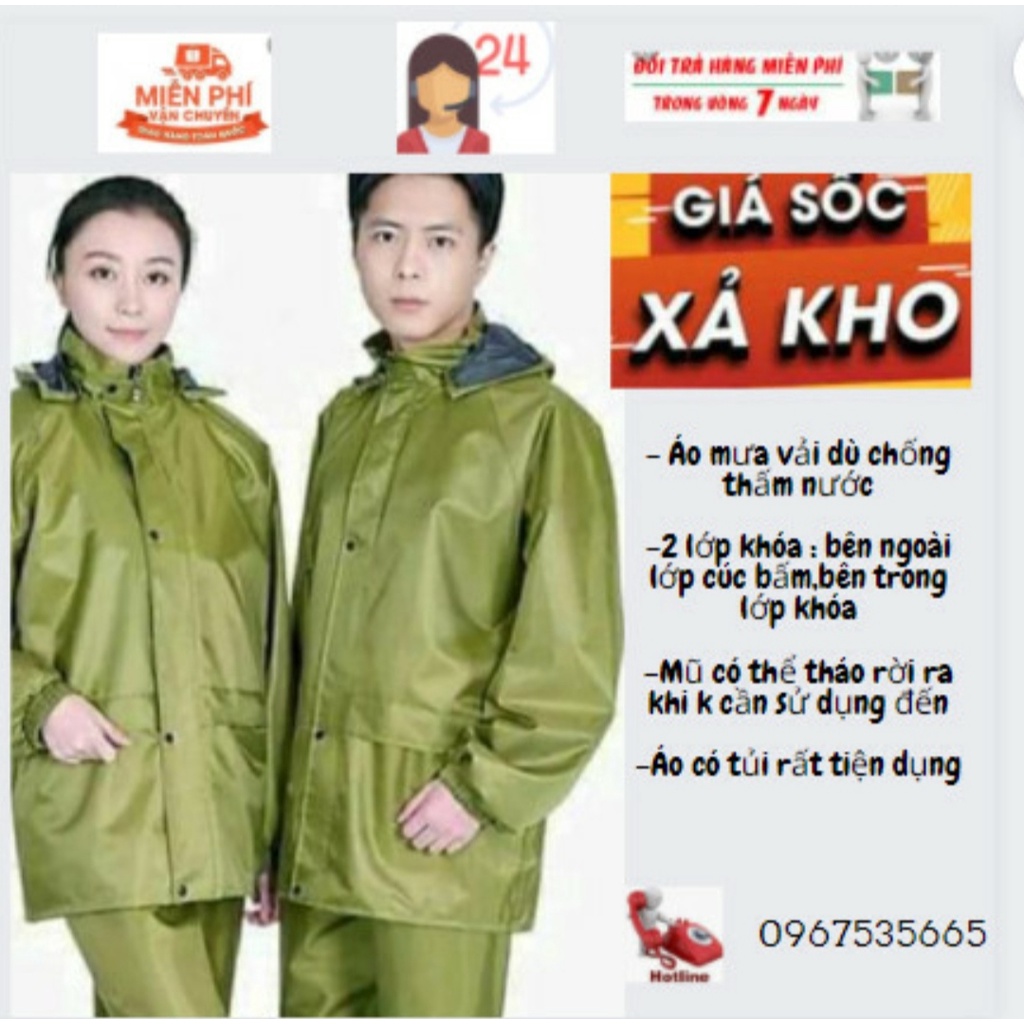 Áo mưa Bộ Cao cấp Quân đội Vải dù chống nước -Xả kho giá tại xưởng(Video+ảnh thật)