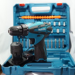 Máy khoan pin có BÚA MAKITA 12v. (kèm 2pin và  bộ phụ kiện)