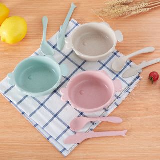 Bộ bát + muỗng + nĩa ăn dặm lúa mạch hình cá dễ thương cho bé