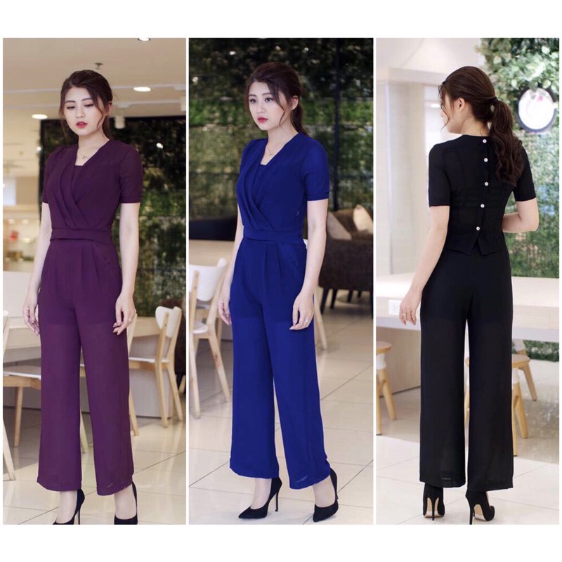 Bộ đồ giả jumsuit cổ V quần ống rộng BDNL10