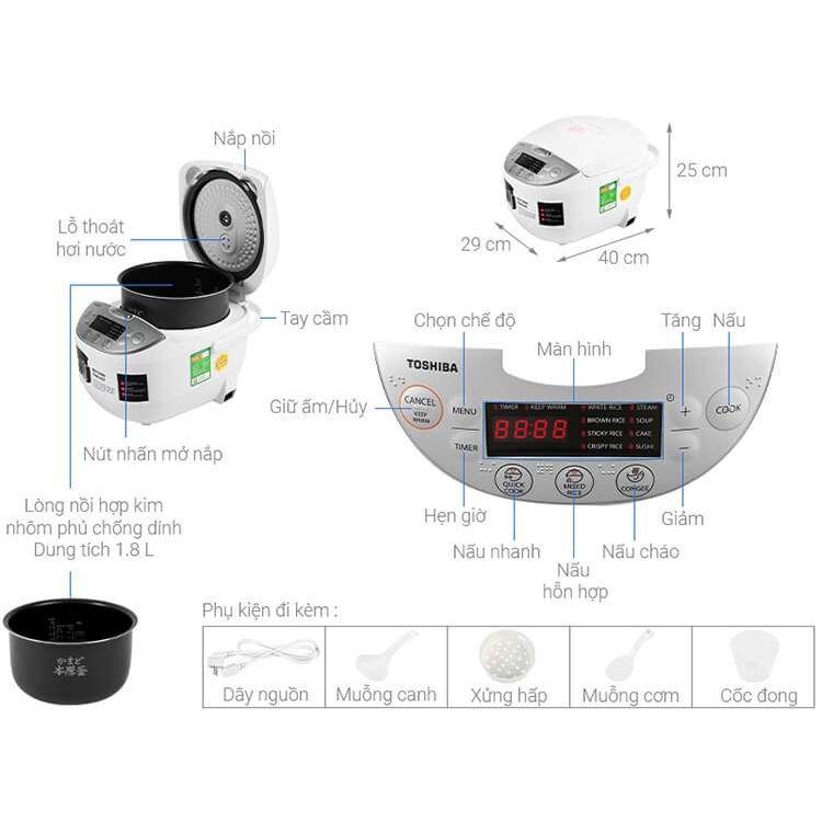 Nồi Cơm Điện Tử Toshiba RC-18DH2PV(W)