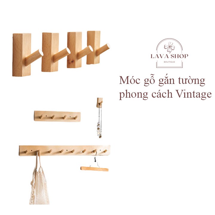 Móc treo quần áo gỗ gắn tường/Thanh để đồ đa năng, móc túi xách, áo khoác cửa ra vào