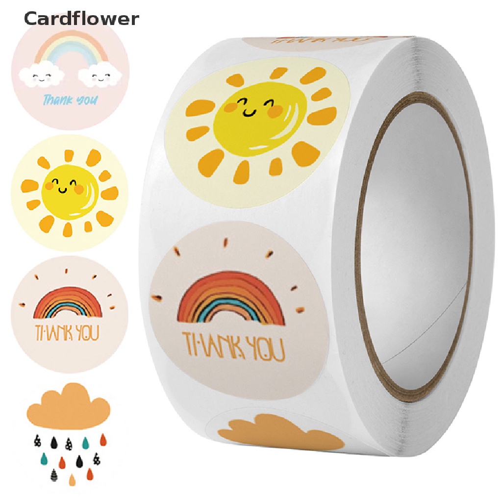 Set 500 miếng dán tròn họa tiết hoạt hình Thank You cầu vồng đám mây mặt trời trang trí