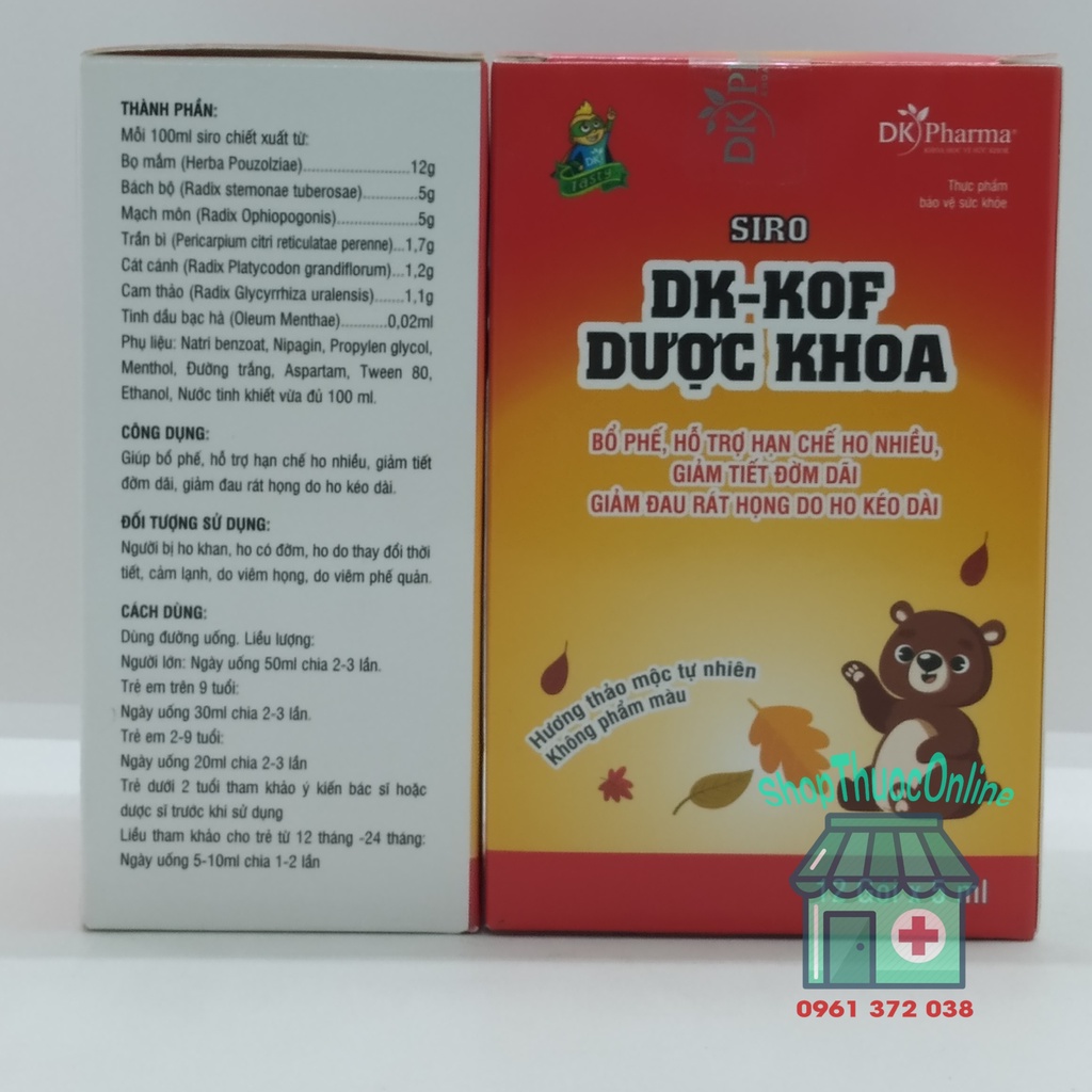 Siro DK-KOF Dược Khoa hộp 12 gói - Bổ phế, giảm ho