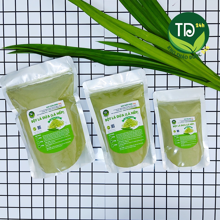 Bột lá dứa (lá nếp), tạo màu và mùi thơm tự nhiên cho xôi lá nếp, mứt dừa, thạch rau câu, các loại bánh, chè dưỡng nhan