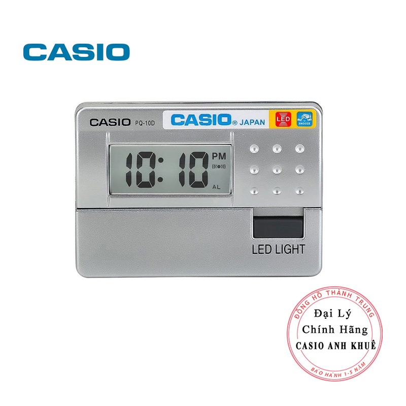 Đồng hồ báo thức du lịch - để bàn có đèn LED Casio PQ-10D-8RDF trắng xám ( 8 x 6cm)