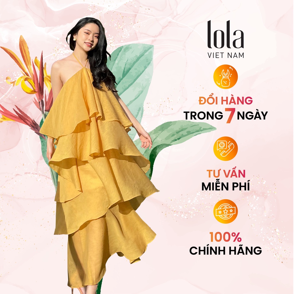 Đầm Dài Dáng Maxi LOLA VIETNAM THiết Kế Hở Lưng Đi Biển Váy Nữ babydoll Dây Yếm 4 Tầng Xòe Sang Chảnh DA07