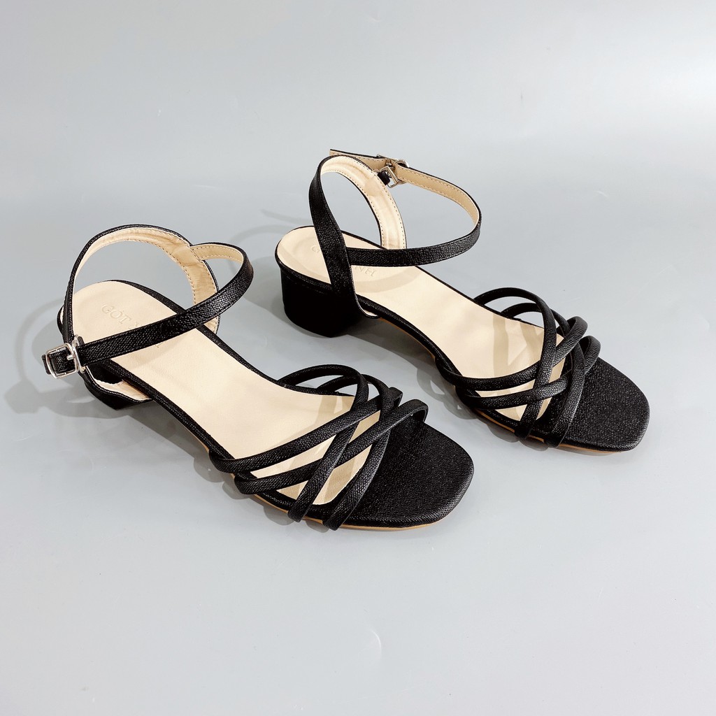 Giày sandal cao gót nữ GÓT XINH GD8 da mềm trụ vuông cao 3cm