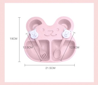 Khay ăn dặm lúa mạch kèm thìa dĩa hình gấu