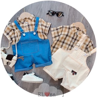 Set yếm áo kẻ AIX cho bé trai