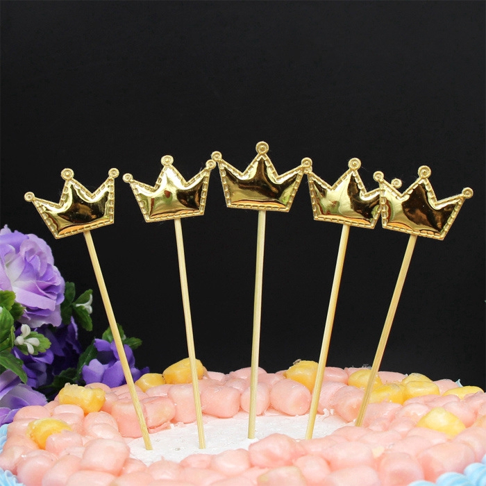 Bộ 5 Que Cắm Trang Trí Bánh Kem Hình Vương Miện / Trái Tim Xinh Xắn