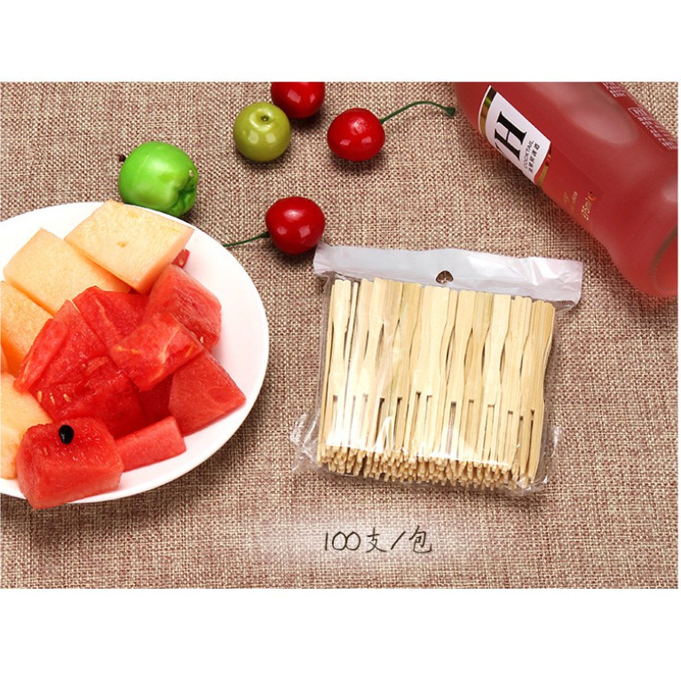 100 Nĩa gỗ nhỏ dài 9cm dùng ăn bánh su tròn, tiramisu, bông lan trứng muối