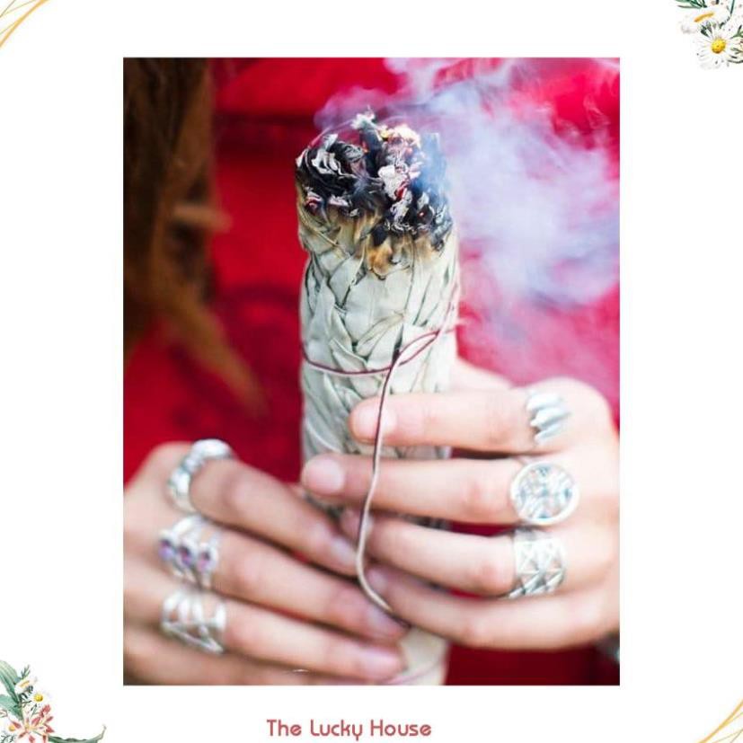 Bó lá mix lá xô thơm trắng và "cây thánh" White Sage + Yerba Santa Smudge Incense 3"-4" Bundle