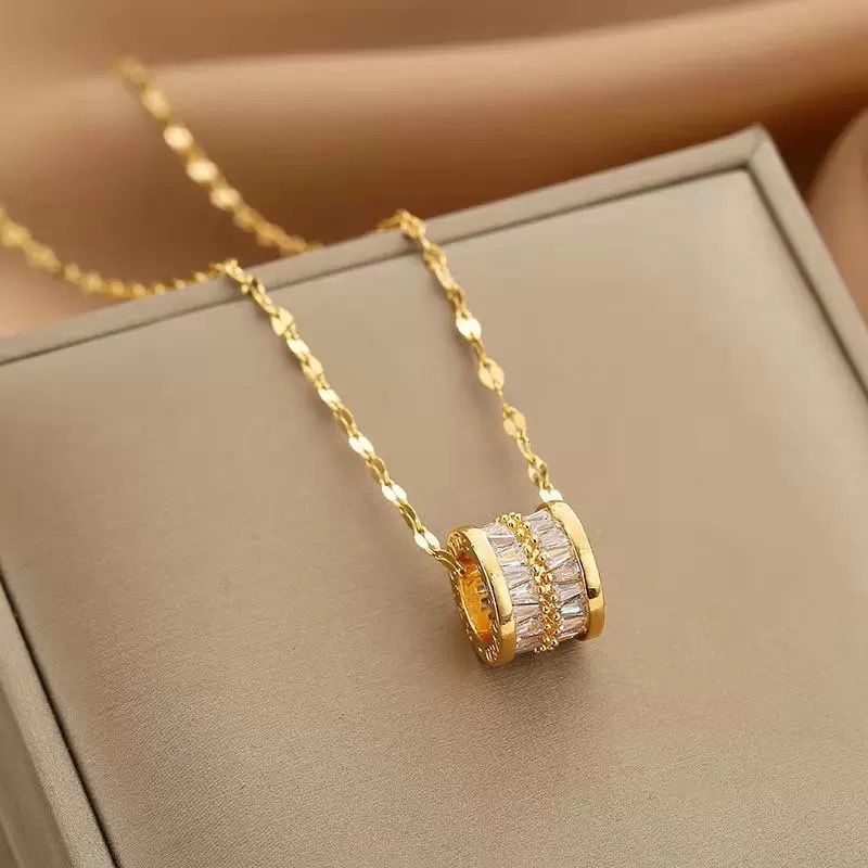 Dây chuyền nữ 100% TITAN NGUYÊN CHẤT vòng cổ nữ KHÔNG GỈ mặt hình trụ đá pha lê cao cấp phong cách ins hàn quốc 2021