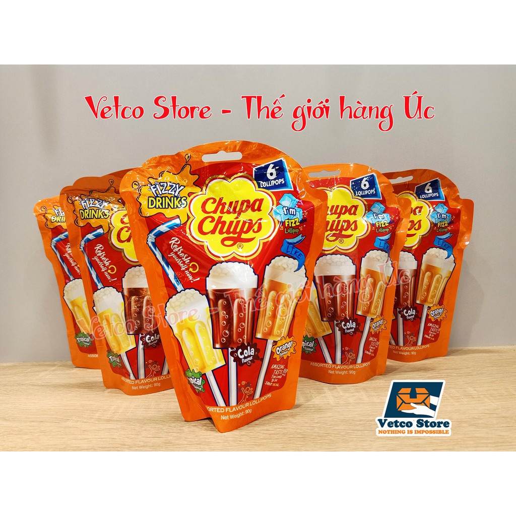 Kẹo Chupa Chups Úc Hình Ly Bia Nhiều Hương 90g (Bịch 6 Cây)