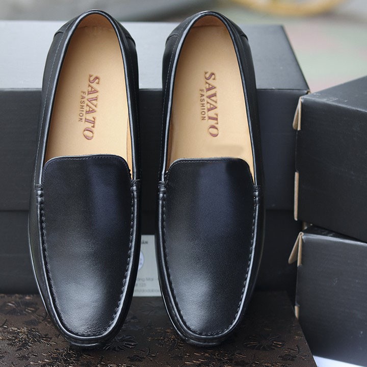Giày Lười Nam Cao Cấp Dáng Xỏ Đế Đen Full Màu, Giày Nam Trơn Chất Da Bò Thật GL05 - Bảo Hành 12 Tháng Về Da