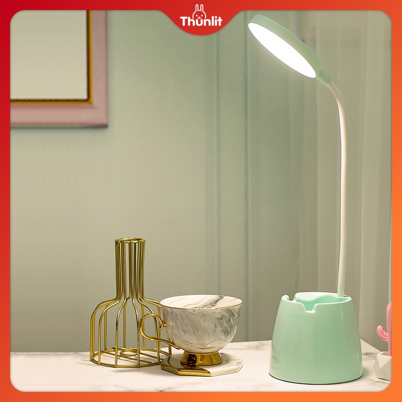 Đèn để bàn Thunlit màu xanh lá 5W USB 2500mAh có thể sạc lại có thể điều chỉnh độ sáng với 3 nhiệt độ màu